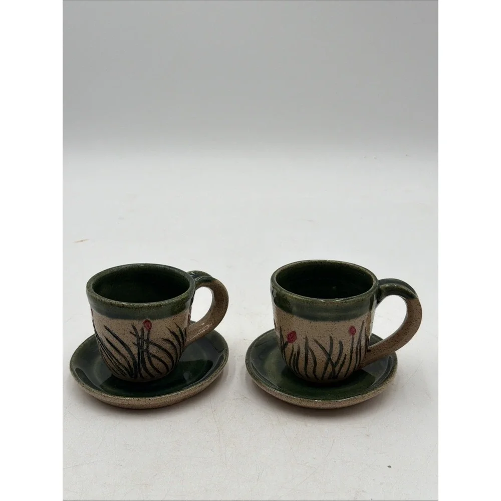 Studio Pottery Demitasse Espresso Coffee Cup W/Saucer Handmade Signed